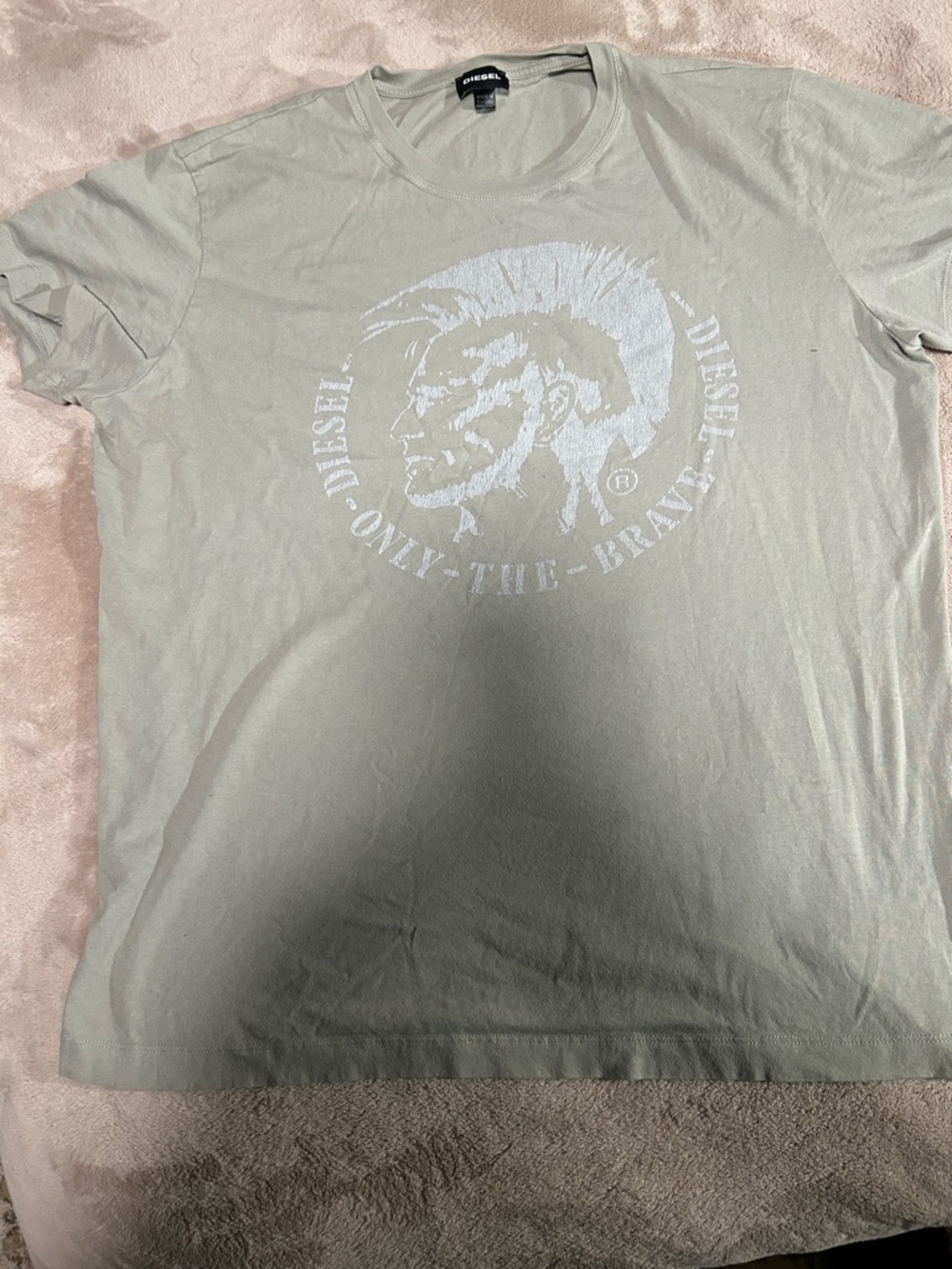 Diesel Crewneck Tee in Sage Green with White Logo